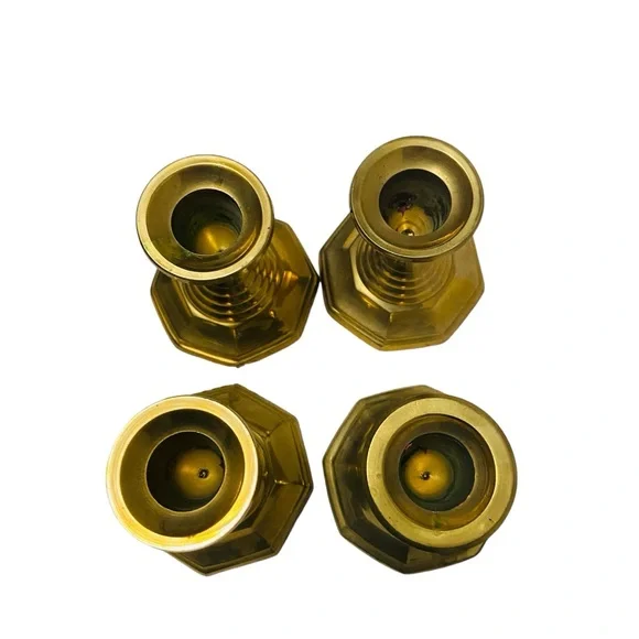 Vintage Brass Hexagon Candle Holders - Picture 2 of 7